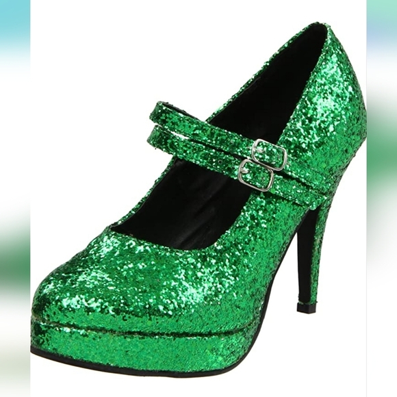 Ellie Shoes - Ellie Doublen Strap High Heel Emereld Glittler Platforms  Size 6